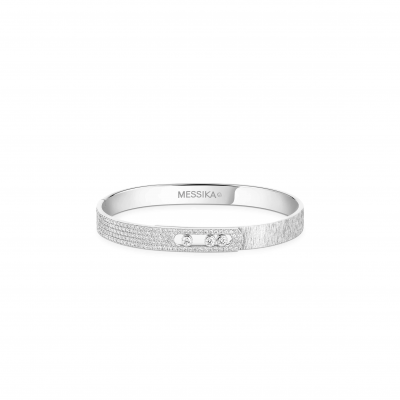 MESSIKA MOVE NOA CISELÉ HALF PAVÉ BANGLE WHITE GOLD DIAMOND BRACELET 14501-WG